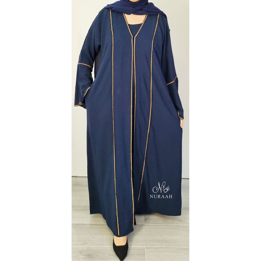 AYLA EMBELLISHED 3 PIECE ABAYA SET BLUE - NURAAH