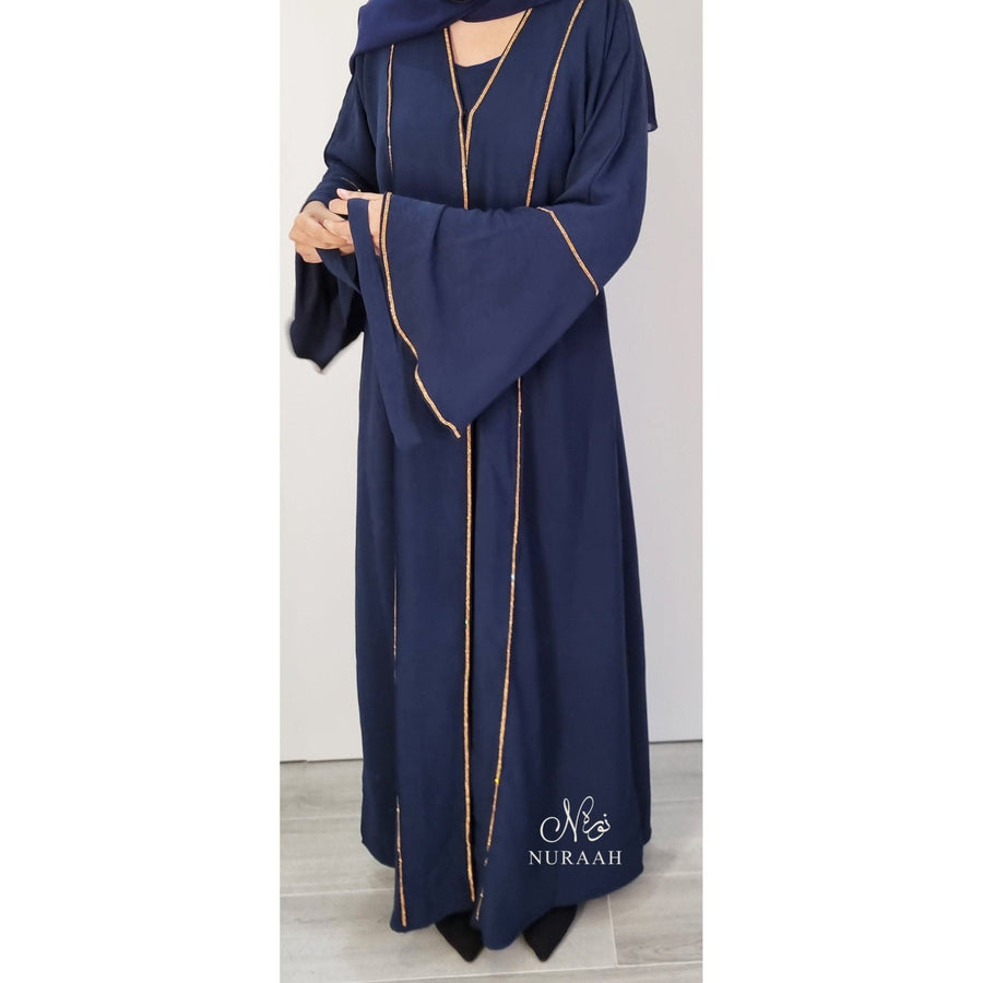 AYLA EMBELLISHED 3 PIECE ABAYA SET BLUE - NURAAH