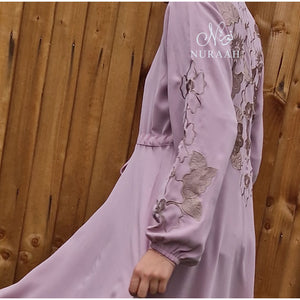 AZKAH EMBROIDERED OPEN ABAYA DUSTY PINK - NURAAH