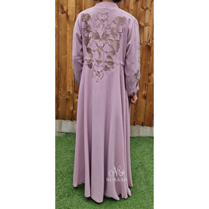 AZKAH EMBROIDERED OPEN ABAYA DUSTY PINK - NURAAH