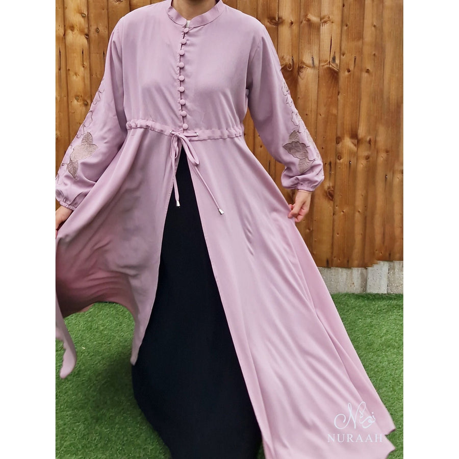 AZKAH EMBROIDERED OPEN ABAYA DUSTY PINK - NURAAH