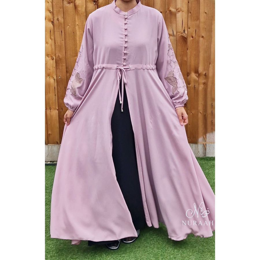 AZKAH EMBROIDERED OPEN ABAYA DUSTY PINK - NURAAH