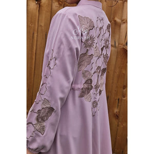 AZKAH EMBROIDERED OPEN ABAYA DUSTY PINK - NURAAH