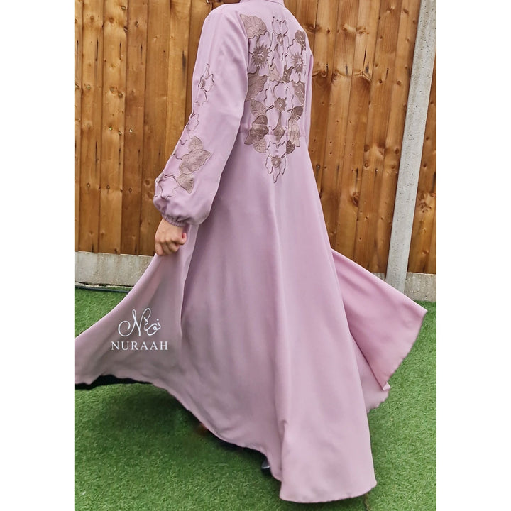 AZKAH EMBROIDERED OPEN ABAYA DUSTY PINK - NURAAH