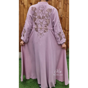 AZKAH EMBROIDERED OPEN ABAYA DUSTY PINK - NURAAH