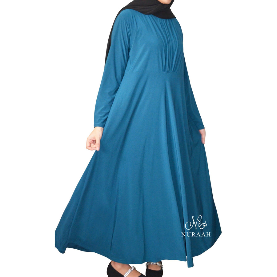 BASIC JERSEY PLEAT NECK ABAYA TEAL - NURAAH