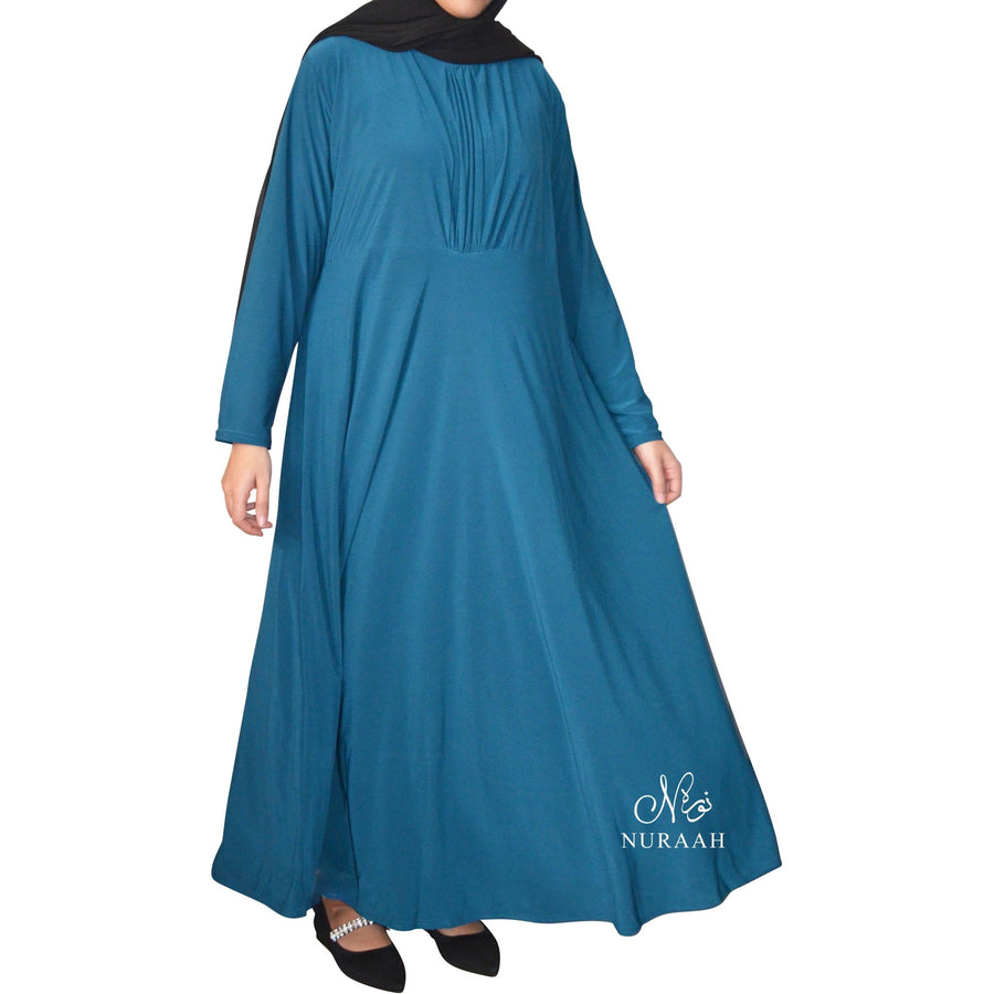 BASIC JERSEY PLEAT NECK ABAYA TEAL - NURAAH