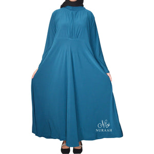 BASIC JERSEY PLEAT NECK ABAYA TEAL - NURAAH