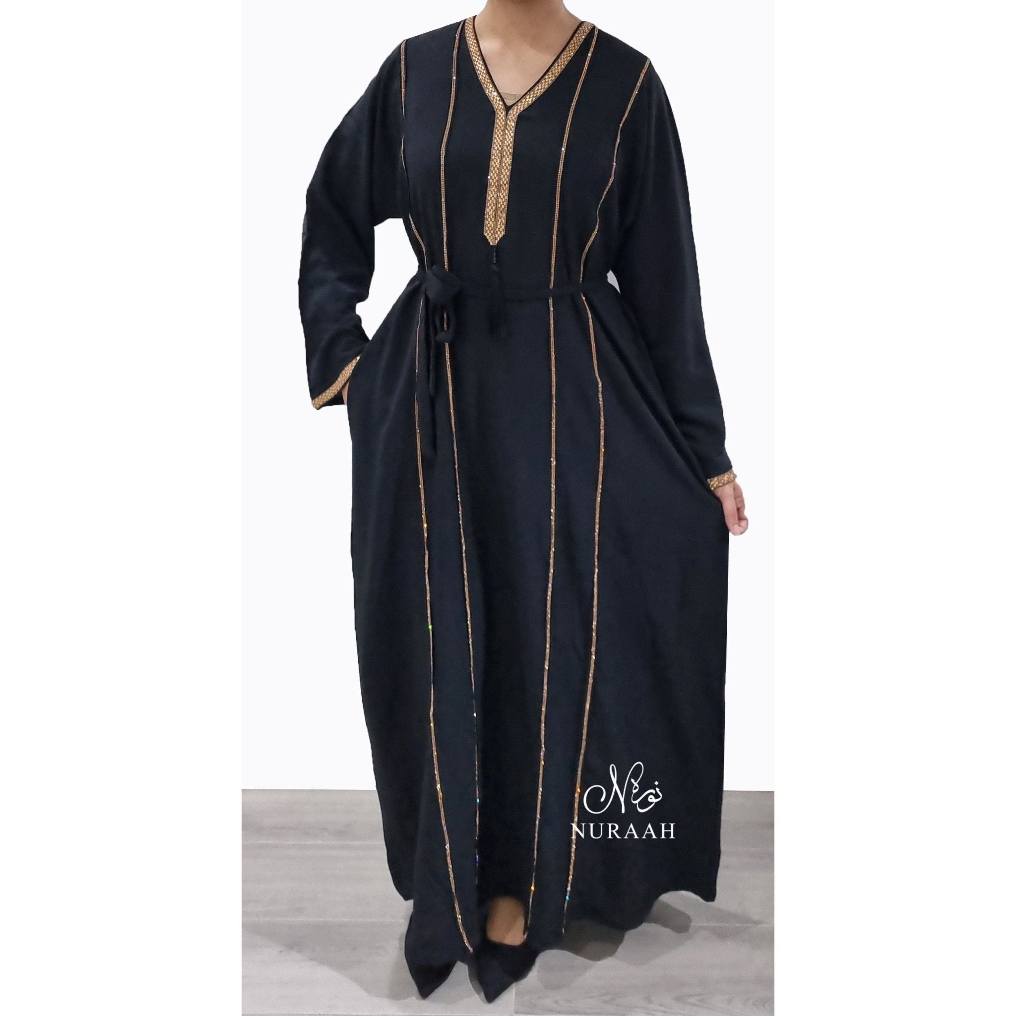 BASMA EMBELLISHED ABAYA BLACK - NURAAH