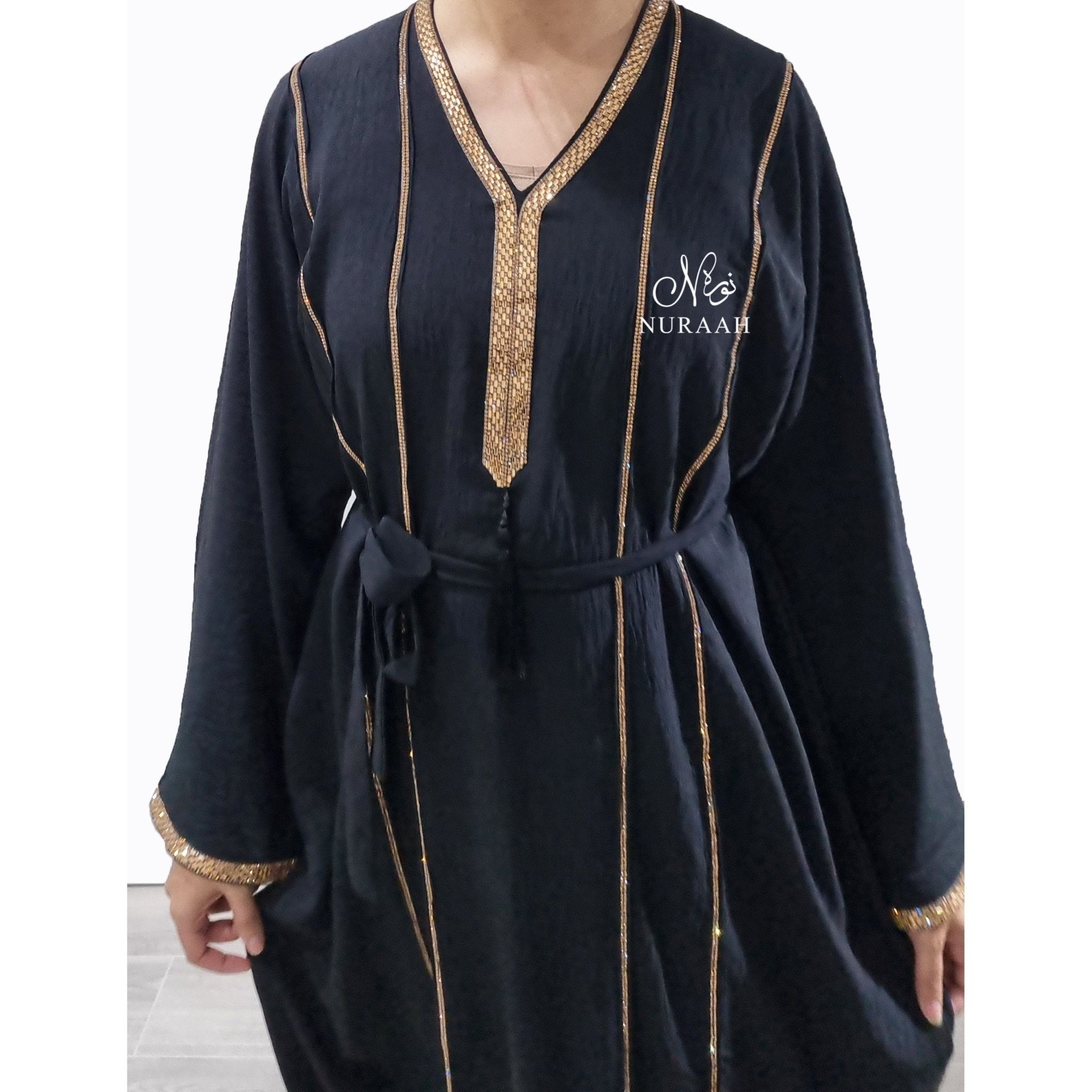 BASMA EMBELLISHED ABAYA BLACK - NURAAH