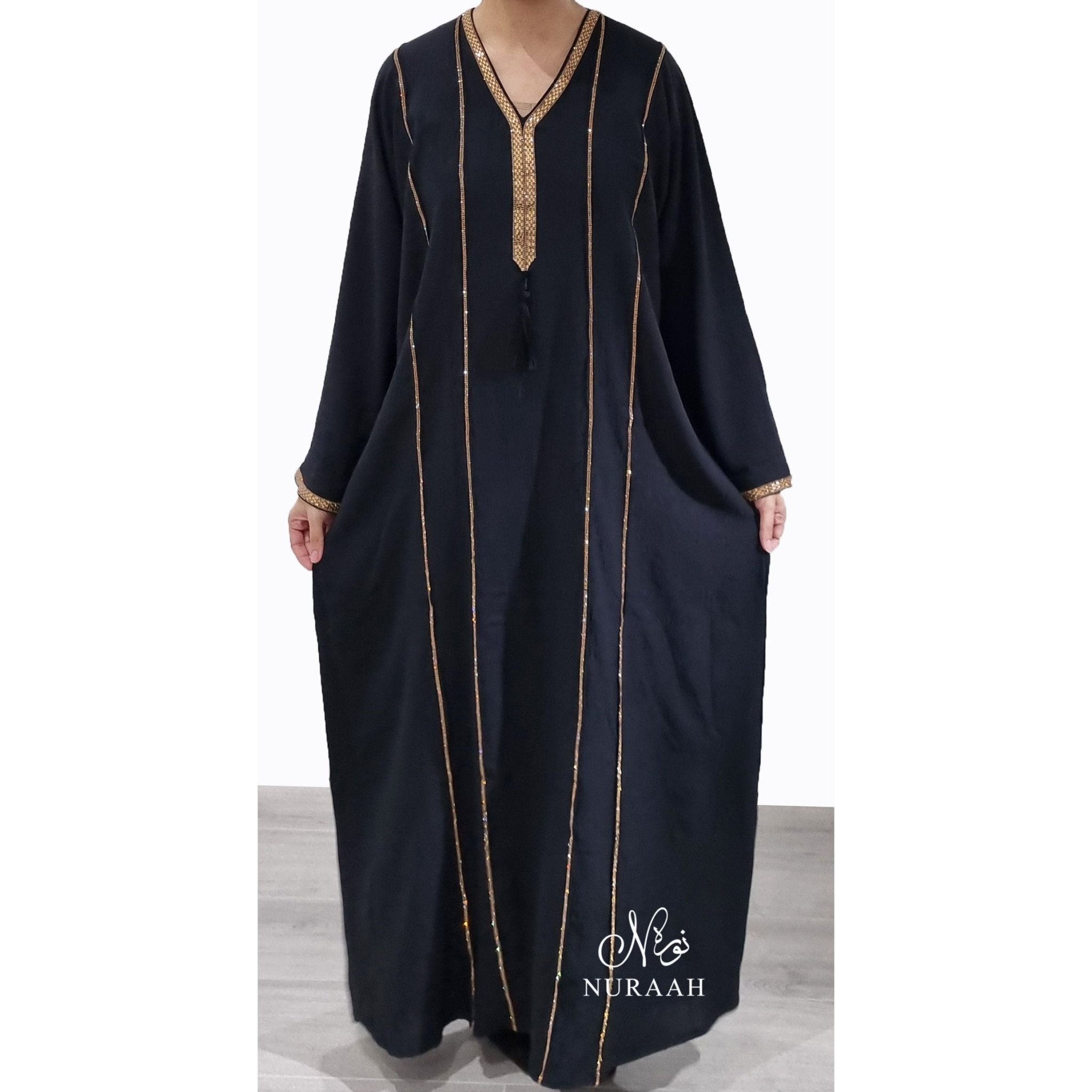 BASMA EMBELLISHED ABAYA BLACK - NURAAH