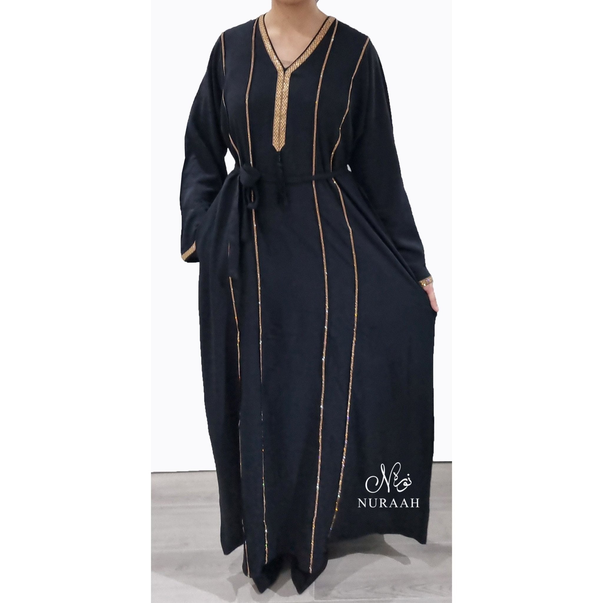 BASMA EMBELLISHED ABAYA BLACK - NURAAH