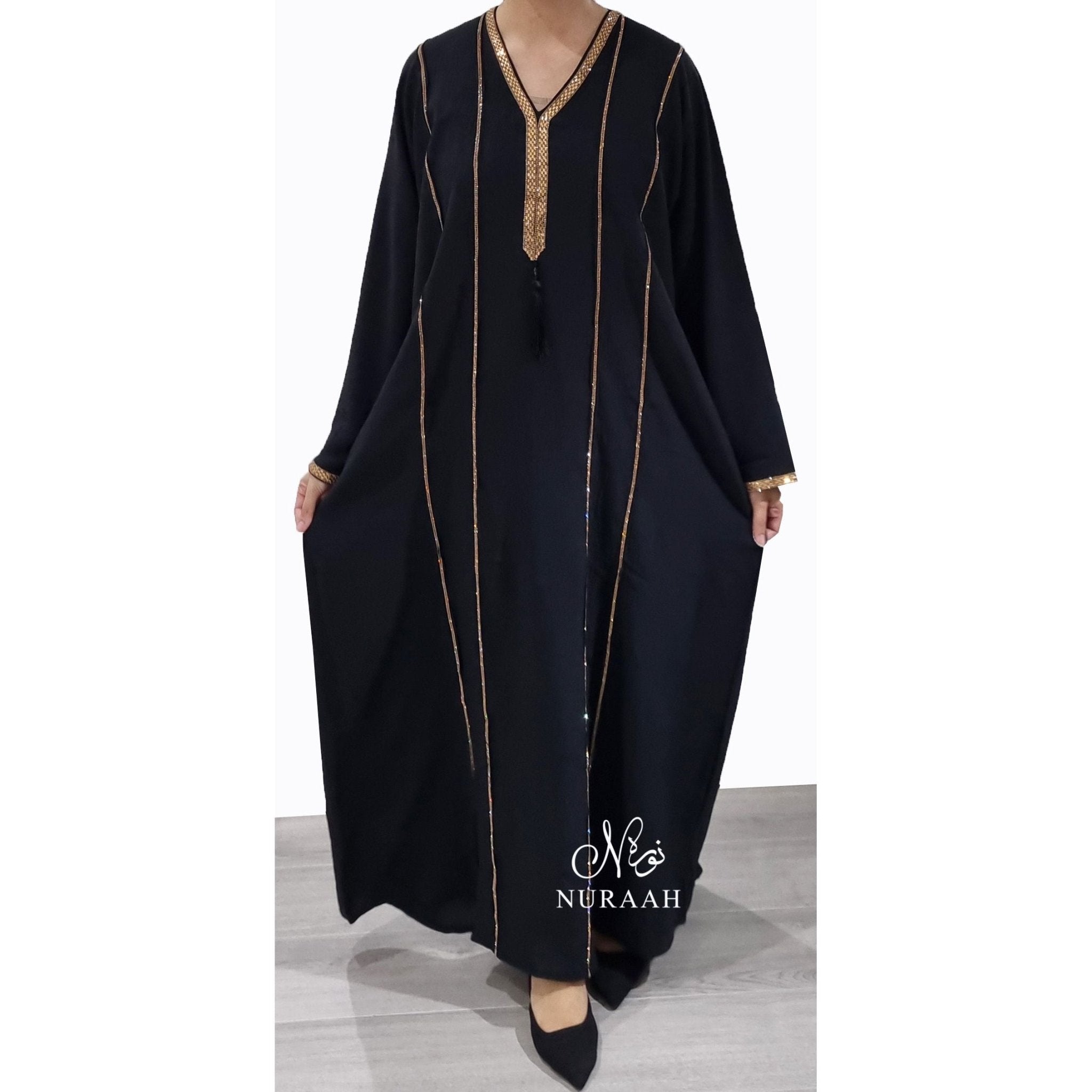 BASMA EMBELLISHED ABAYA BLACK - NURAAH