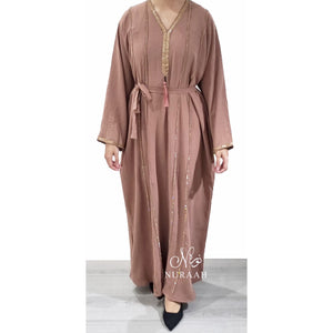 BASMA EMBELLISHED ABAYA BLUSHING PEACH - NURAAH