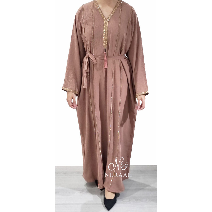 BASMA EMBELLISHED ABAYA BLUSHING PEACH - NURAAH