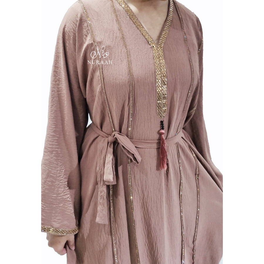 BASMA EMBELLISHED ABAYA BLUSHING PEACH - NURAAH