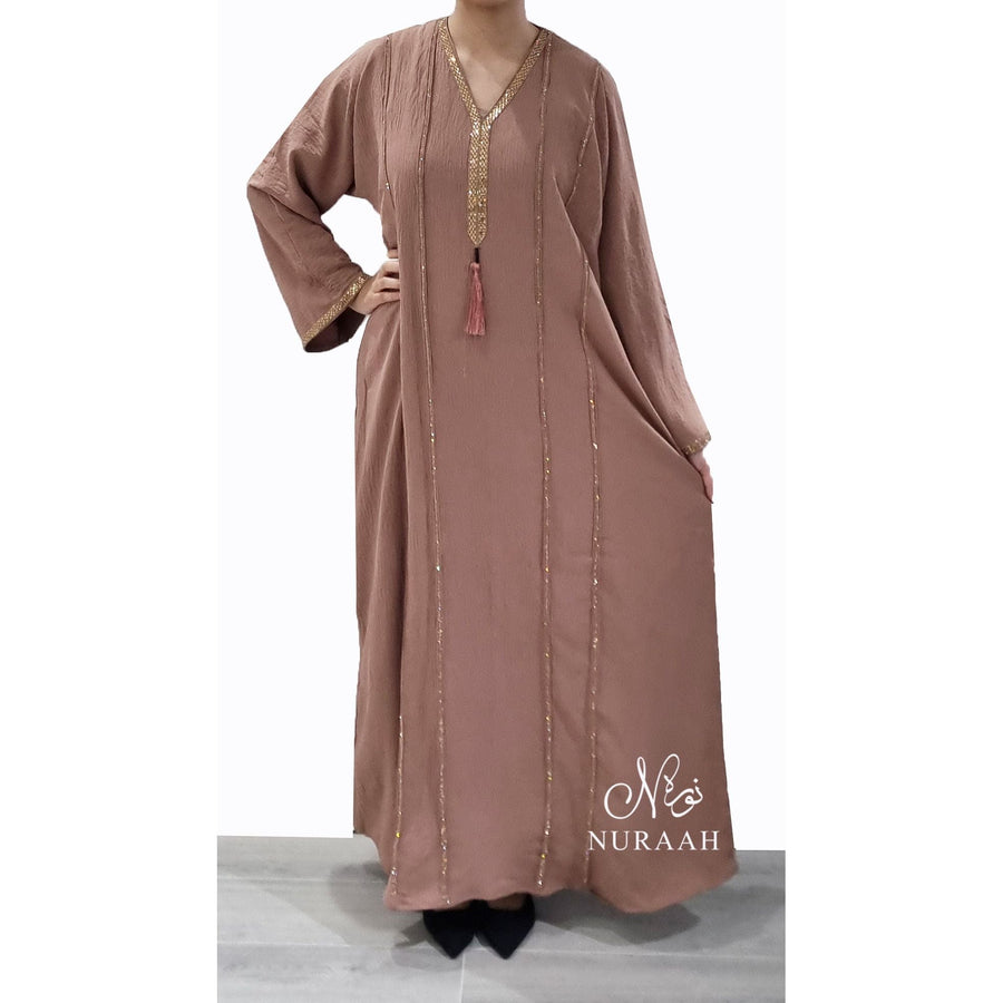 BASMA EMBELLISHED ABAYA BLUSHING PEACH - NURAAH