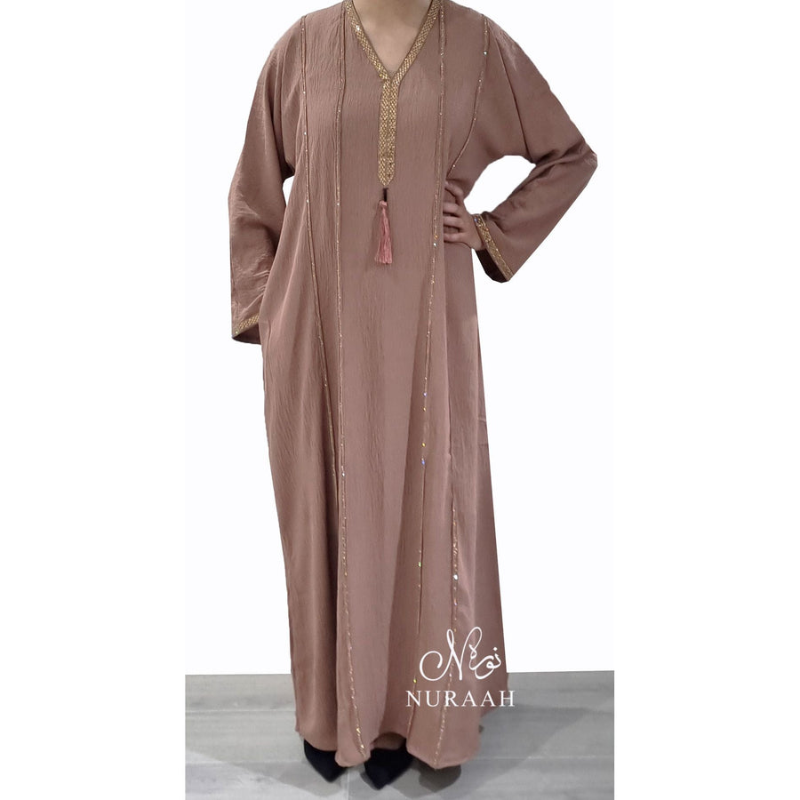 BASMA EMBELLISHED ABAYA BLUSHING PEACH - NURAAH