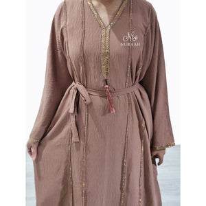 BASMA EMBELLISHED ABAYA BLUSHING PEACH - NURAAH
