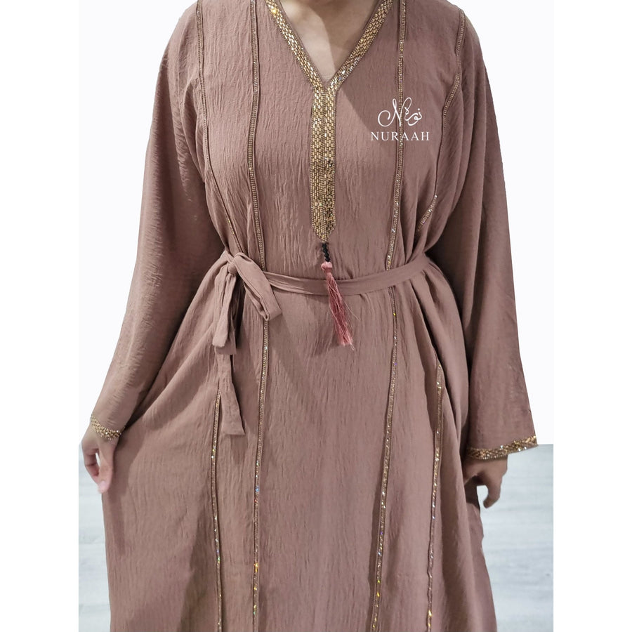 BASMA EMBELLISHED ABAYA BLUSHING PEACH - NURAAH