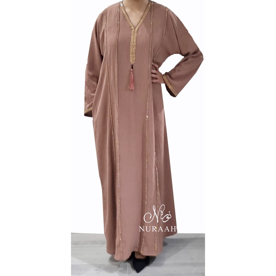 BASMA EMBELLISHED ABAYA BLUSHING PEACH - NURAAH