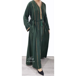 BASMA EMBELLISHED ABAYA GREEN - NURAAH