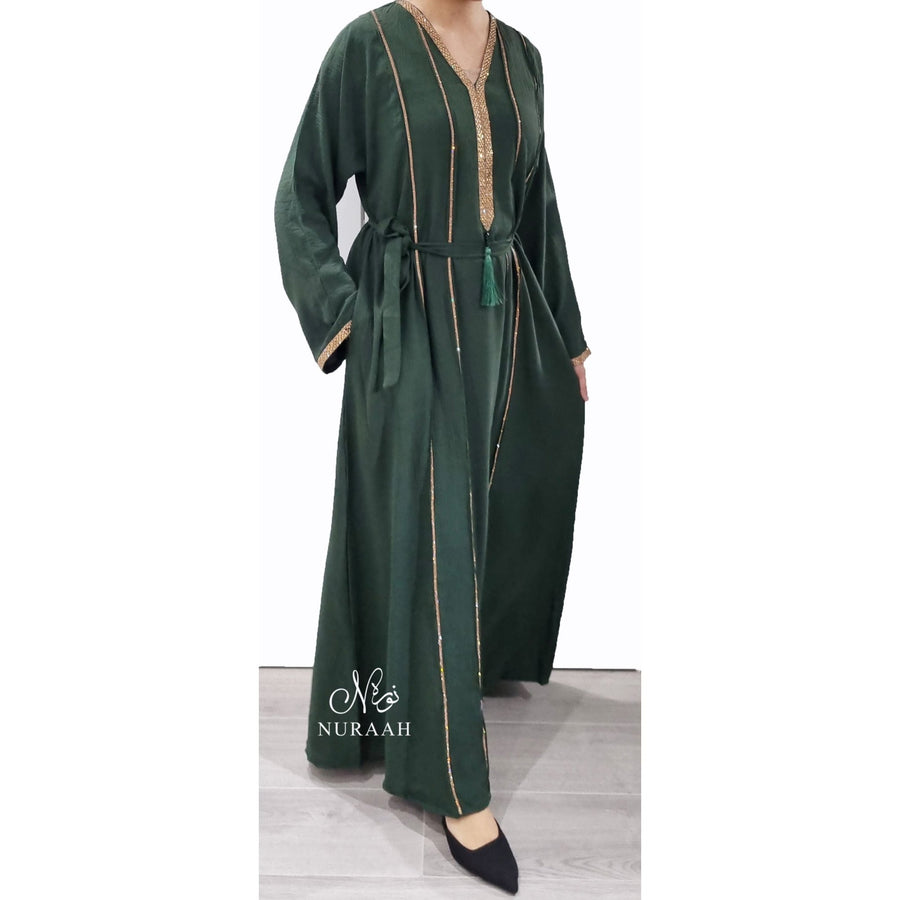 BASMA EMBELLISHED ABAYA GREEN - NURAAH