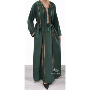 BASMA EMBELLISHED ABAYA GREEN - NURAAH