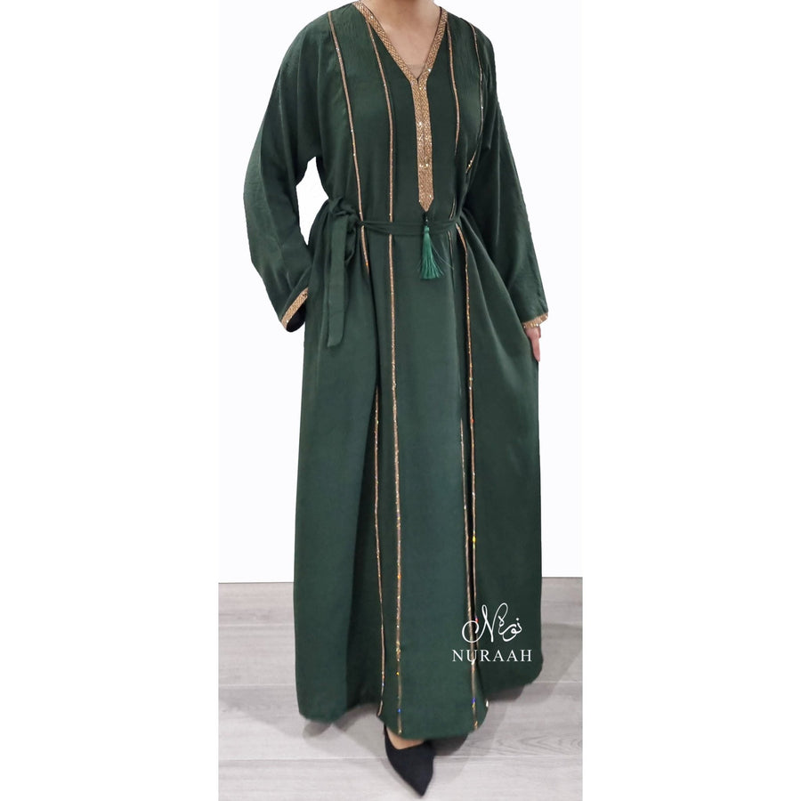BASMA EMBELLISHED ABAYA GREEN - NURAAH