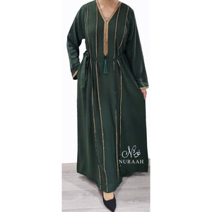 BASMA EMBELLISHED ABAYA GREEN - NURAAH