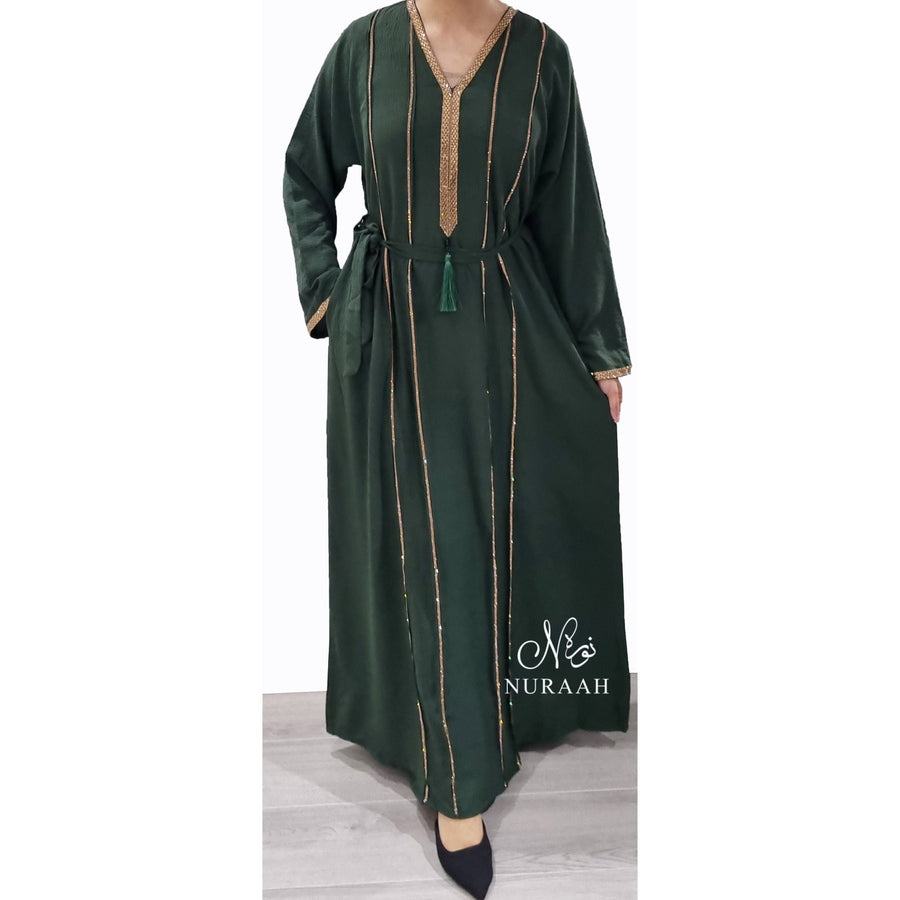 BASMA EMBELLISHED ABAYA GREEN - NURAAH
