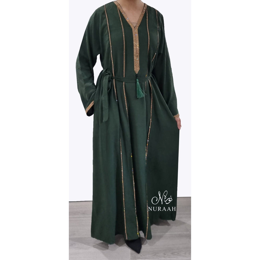 BASMA EMBELLISHED ABAYA GREEN - NURAAH