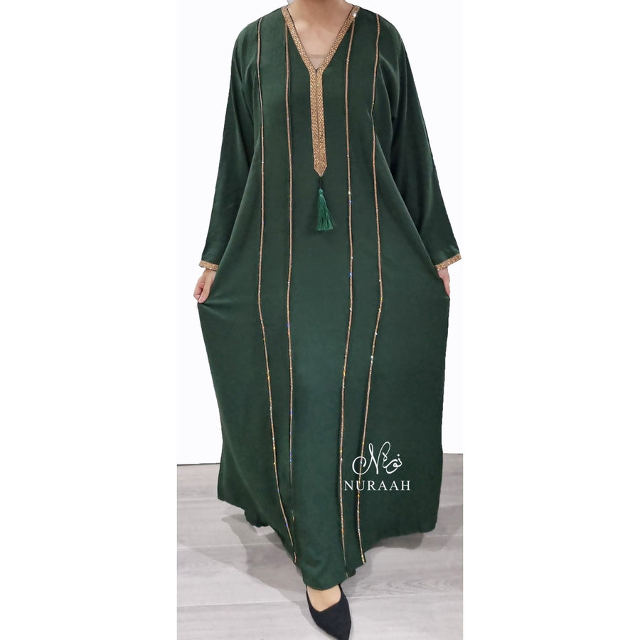 BASMA EMBELLISHED ABAYA GREEN - NURAAH