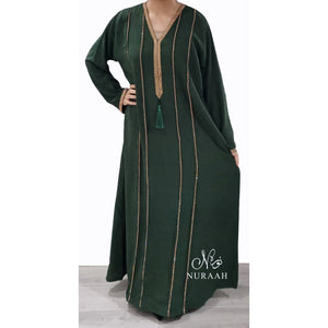 BASMA EMBELLISHED ABAYA GREEN - NURAAH