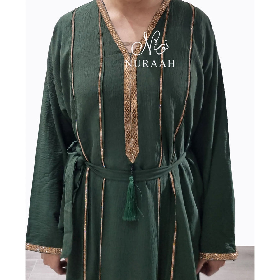 BASMA EMBELLISHED ABAYA GREEN - NURAAH