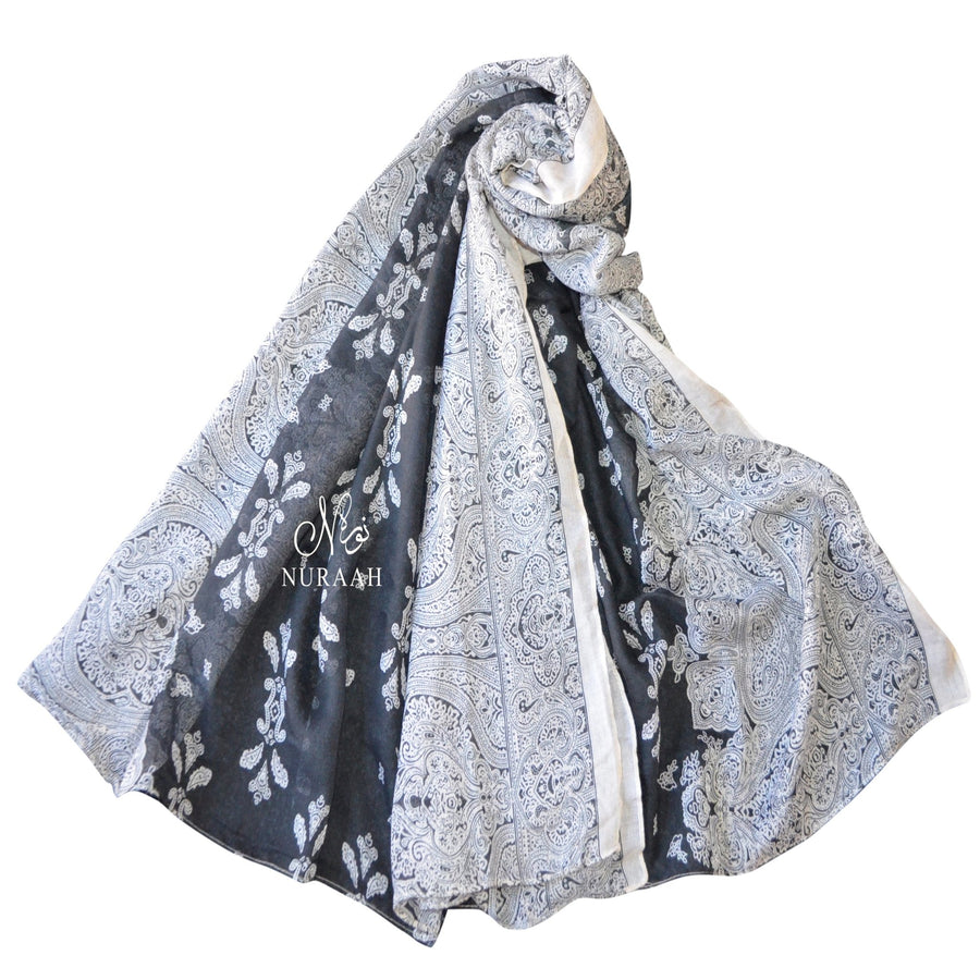 BLACK CONTRAST PATTERNED SCARF - NURAAH