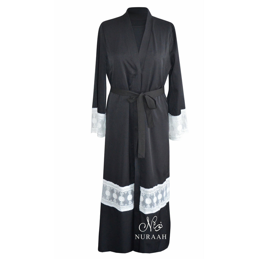 BLACK LACE BORDER OPEN ABAYA - NURAAH