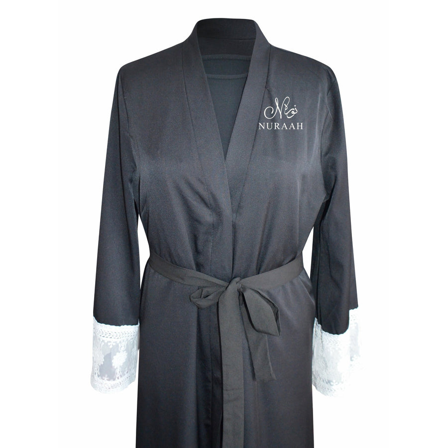 BLACK LACE BORDER OPEN ABAYA - NURAAH