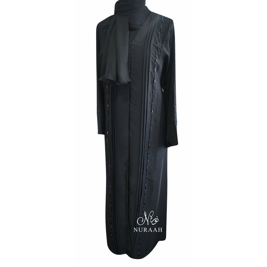 BLACK NIDHA EMBELLISHED OPEN ABAYA - NURAAH