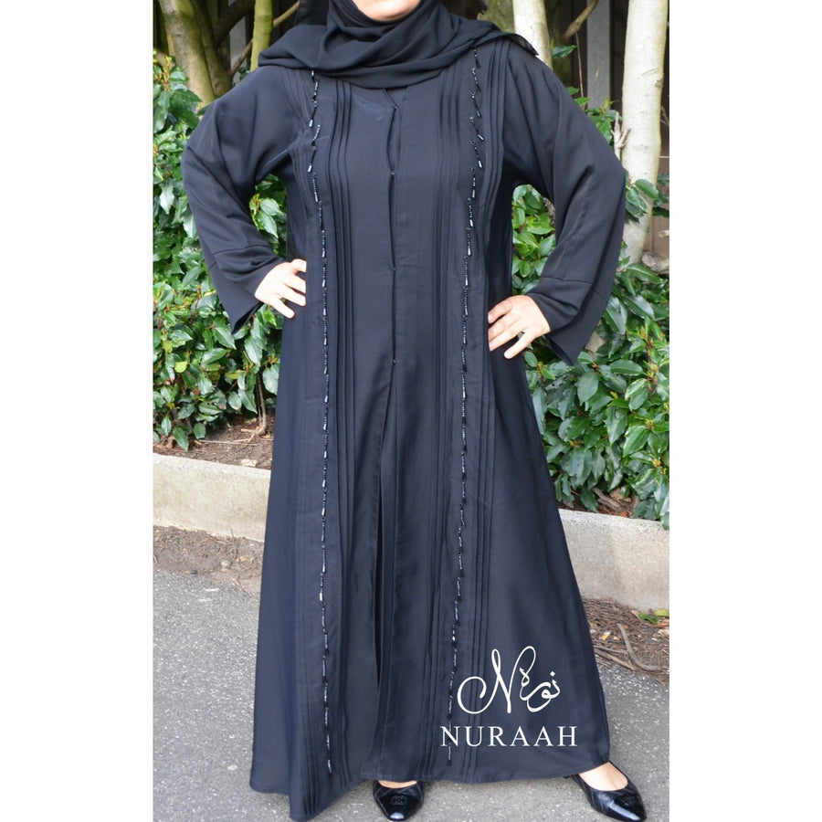 BLACK NIDHA EMBELLISHED OPEN ABAYA - NURAAH