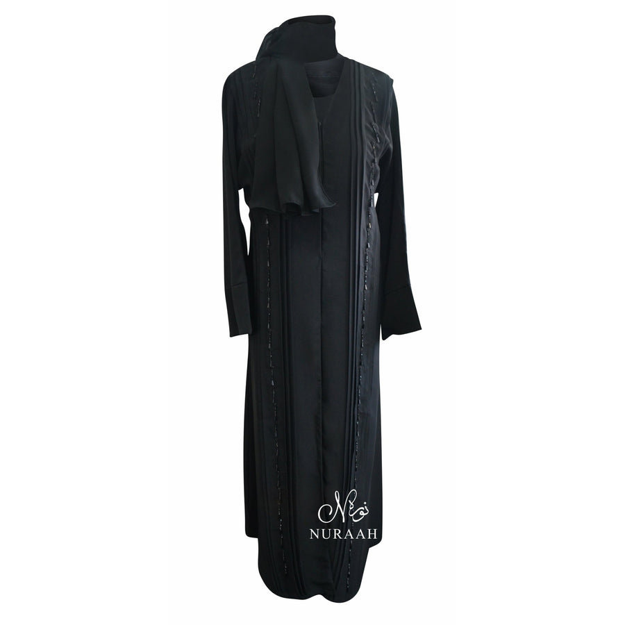 BLACK NIDHA EMBELLISHED OPEN ABAYA - NURAAH
