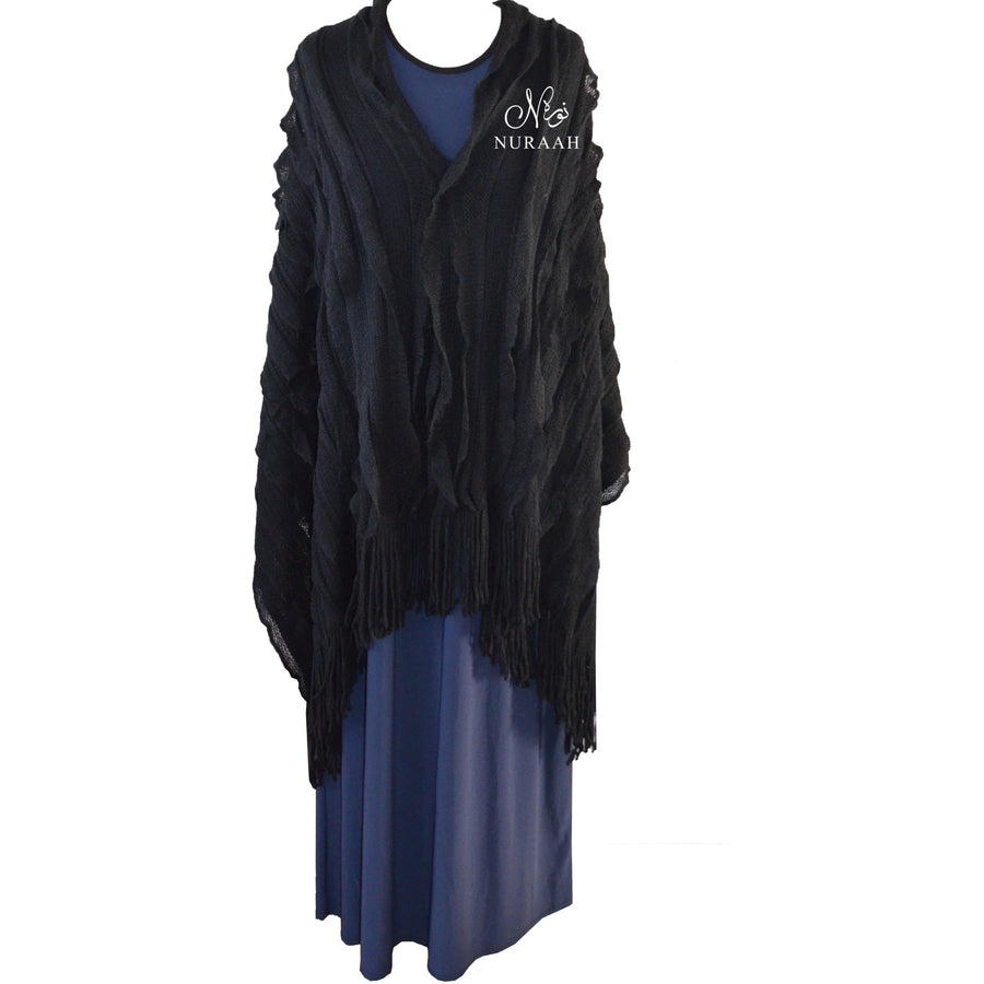 BLACK TIERED RUFFLE SHAWL - NURAAH