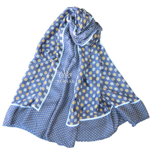 BLUE POLKA DOT/FLOWER SCARF - NURAAH