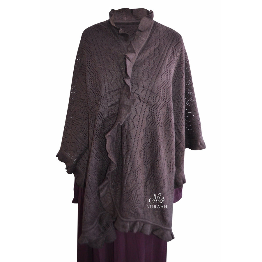 BROWN LIGHT WEIGHT KNITTED SHAWL/CAPE - NURAAH