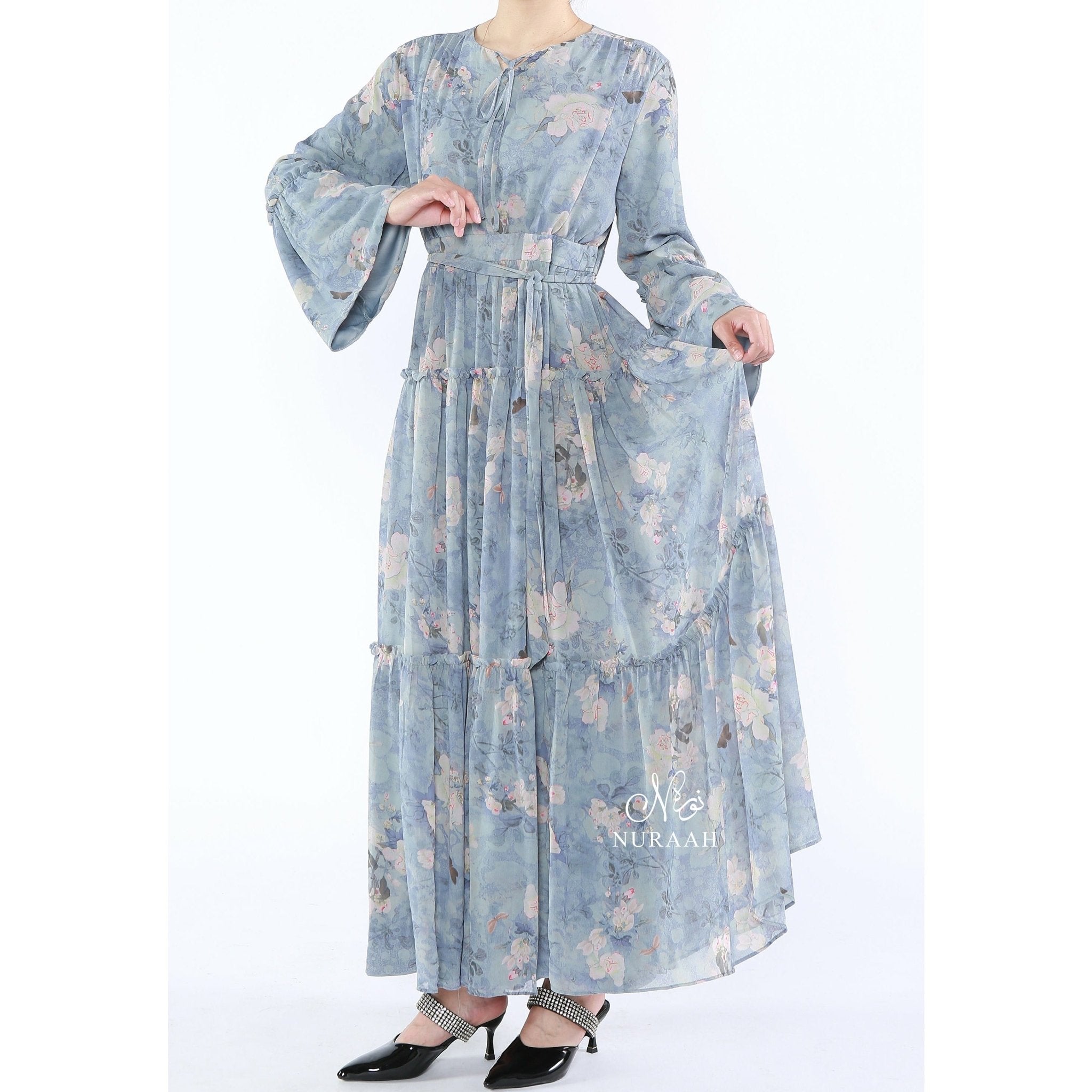 CHIFFON FRILL DRESS MINERAL MIST 02 - NURAAH