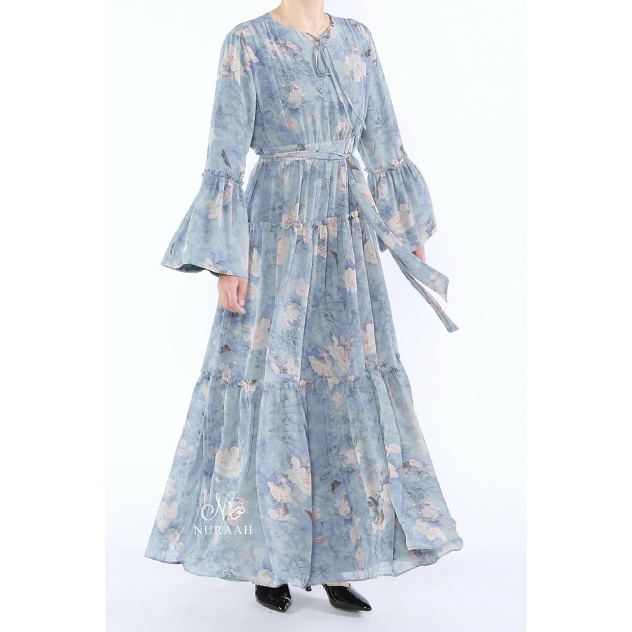 CHIFFON FRILL DRESS MINERAL MIST - NURAAH