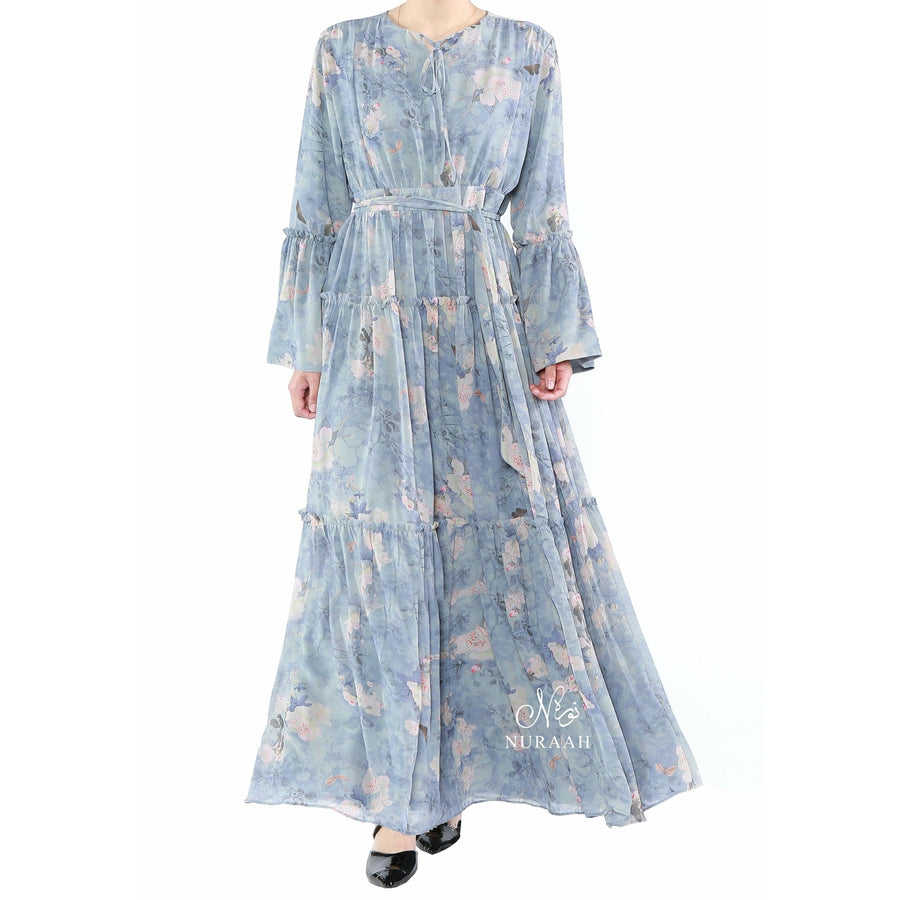 CHIFFON FRILL DRESS MINERAL MIST - NURAAH