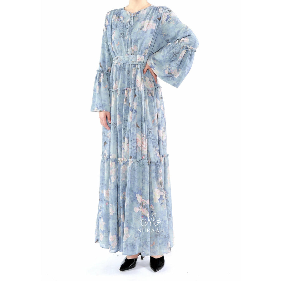 CHIFFON FRILL DRESS MINERAL MIST - NURAAH