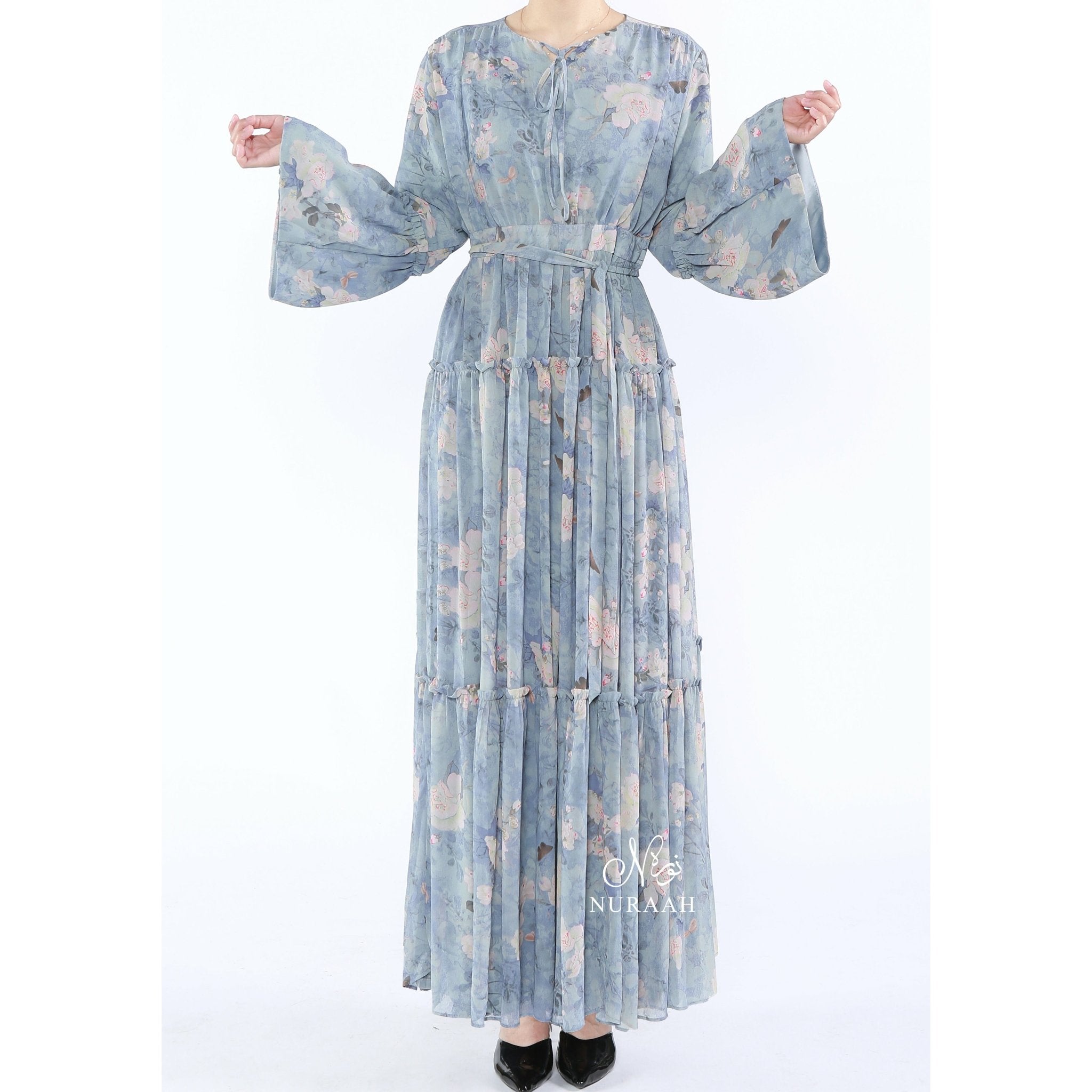 CHIFFON FRILL DRESS MINERAL MIST - NURAAH