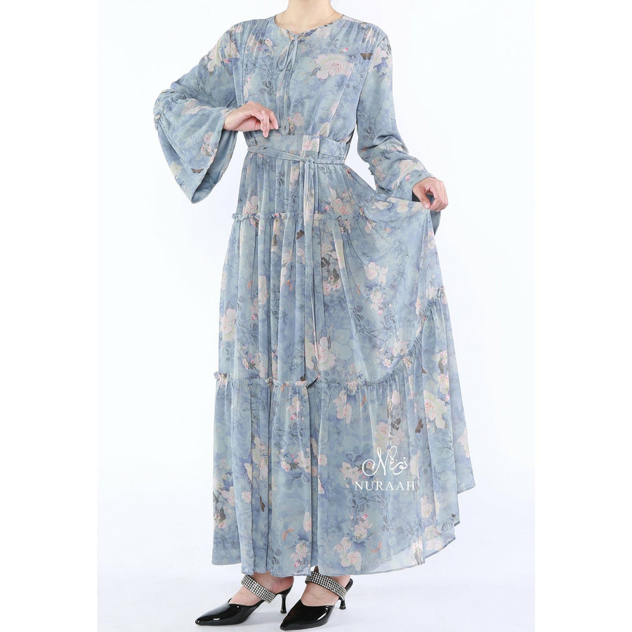 CHIFFON FRILL DRESS MINERAL MIST - NURAAH